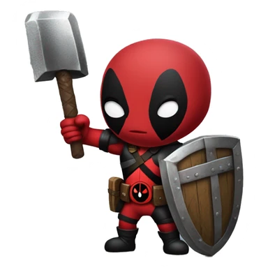 Deadpool holding Viking shield and a hammer sticker