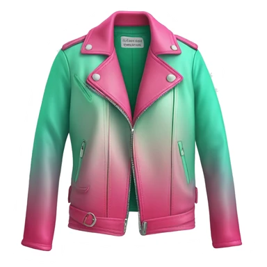 Realistic open hot pink to mint green ombre fashion leather jacket isolated.  sticker