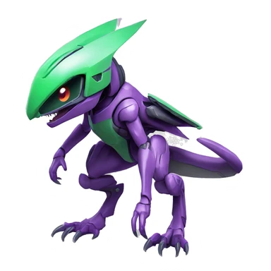 a purple-green- Genesect-Raptor-Fakémon—hybrid with a futuristic visor-helmet full body sticker