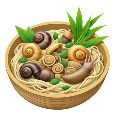 Liuzhou Snail Rice Noodles with river snails and sour bamboo, simplified emoji style with bold outlines and bright colors, cartoon style Guangxi Luosifen sticker