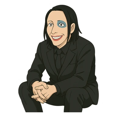 Marilyn Manson sitting and smiling, ghibli style sticker