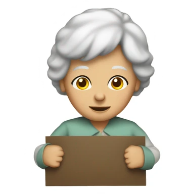 elderly woman holding a sign  sticker