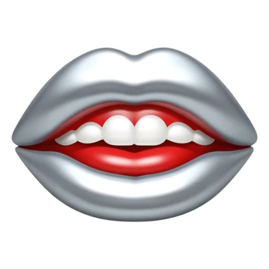 Chrome silver lips emoji, glossy metallic texture, iOS emoji style, smooth reflections, bold but minimal design, centered, silver mouth. all silver sticker