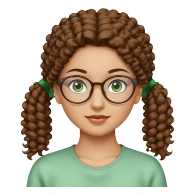 iranian woman, tight curly light brown hair in pony tail, glasses, green eyes, pretty, oval shape face sticker