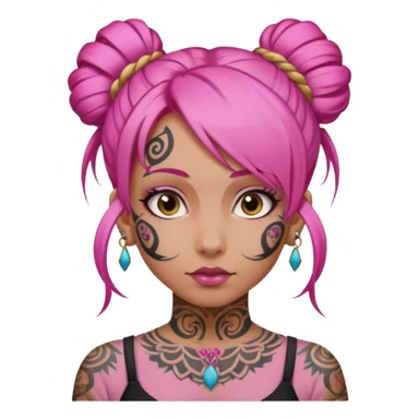 pink hair single bun and lots of face tattoo girl sticker