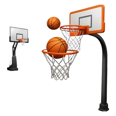 A close-up shot of a basketball entering the hoop, with the ball swishing through and inside  the basket. The background features a blurred basketball court, emphasizing the perfect shot and the excitement of the game. sticker