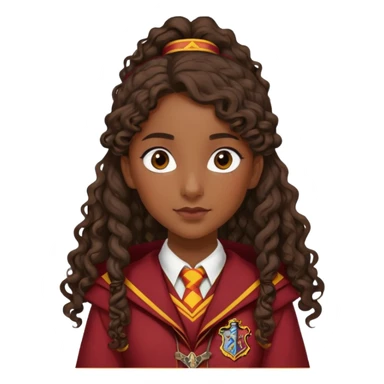 Alicia Spinnet in harry potter, wear hogwarts gryfindor uniform, long, dark, curly ponytail hair, dark skin sticker