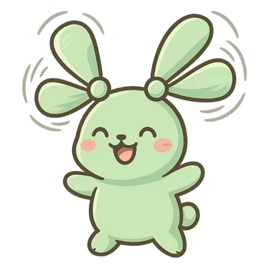 pastel green bunny with fan blades for ears, spinning, cheerful expression, full-body sticker