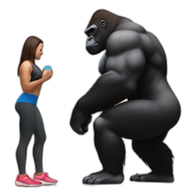 Big buff Gorilla holding a beautiful girl doing squats sticker
