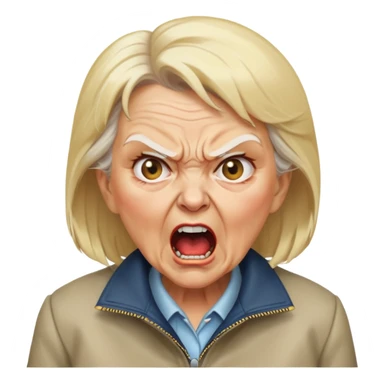 angry old lady with blonde hair and a jacket, yelling expression sticker