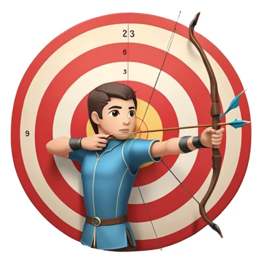 An archer drawing a bow and aiming an arrow at a target, with perfect focus and precision. The target is visible in the background, featuring concentric rings. The scene captures the concentration and skill involved in archery, emphasizing the elegance and accuracy of the sport. sticker