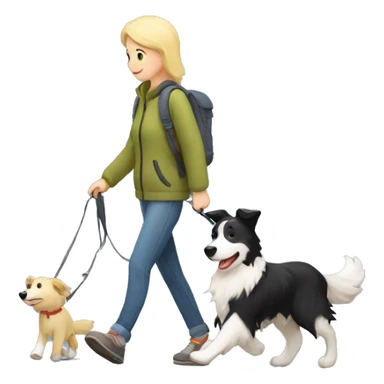 border collie dog walking with his owner walking with his blond owner sticker