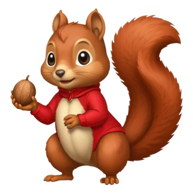 Thin and tall squirrel with nut, wearing red clothes sticker