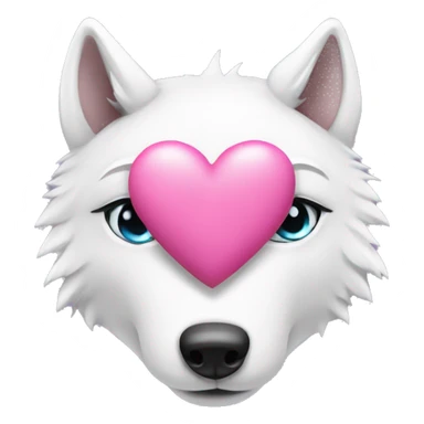 white wolf in love with pink heart sticker