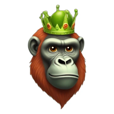 Red hair gorilla with lime green face with a crown on with a carrot in mouth sticker