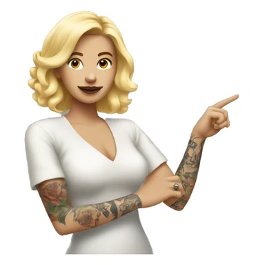 Blonde Elegant women with tattoos on the body everywhere, and her hand pointing forward  sticker