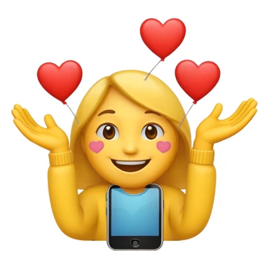 Emoji with hearts around holding phone sticker