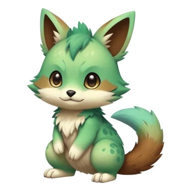 Pastel warm colorful-green-brown-gradient anime-styled edgy cool badass cute random Fakémon-creature, with random markings, full body sticker