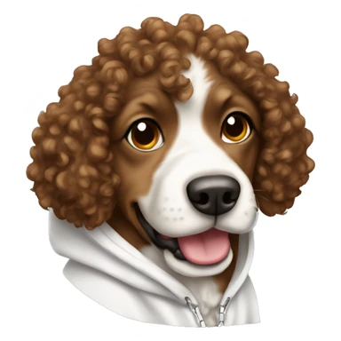 Brown curly hair dog wearing a white hoodie sticker