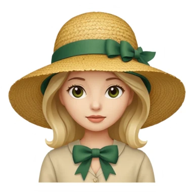 light beige women's straw hat with large brim and dark green bow sticker