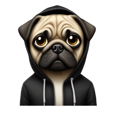 Pug 3d old school in a black hoodie sticker