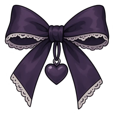 Purple gothic bow with white lace trim and heart charm, remove background sticker