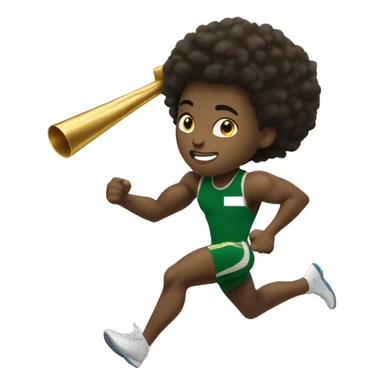 Muscular Afro teenage boy  in green track and field uniform running fast with gold baton. sticker