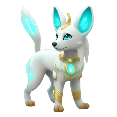 Shiny White Angelic Godly Ethereal Majestic Electric Albino Umbreon. cyan eyes and cyan markings. Golden Anubis-rings. full body sticker