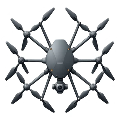 Hexacopter icon, top-down view, symmetrical 6-arm drone, minimalistic thin line art, flat design, isolated on white. sticker