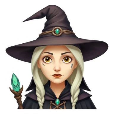 Baba Yaga sorceress woman, classic witch hat, mysterious expression sticker