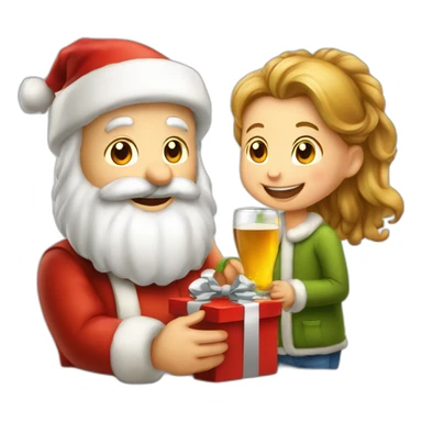 Père Noël qui offre un verre de bière à un enfant comme cadeau sticker