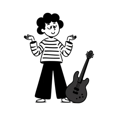 A musician smiling and shrugging shoulders with a carefree attitude, happy and unbothered expression, suggesting "it's up to you if you continue like this, I'm happy" sticker