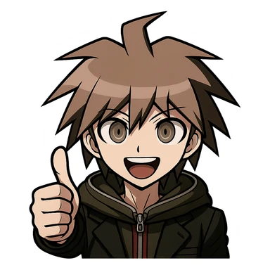 Danganronpa style emoji of Makoto Naegi with a raised thumb sticker