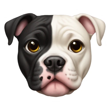 Black and white pitbull with one eye and a pug sticker
