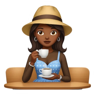 black woman drink coffe with hat dress  sticker