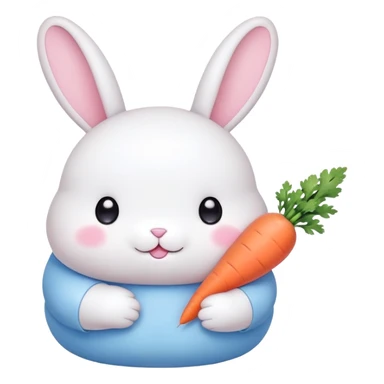 A fat bunny character in Sanrio style, large head with big round eyes, blushing cheeks, small mouth, minimal facial features, tiny spikes, pastel pink and blue colors, clean bold outlines, rounded shapes sticker