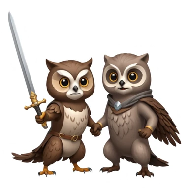 An owl and  an otter fighting with a sword sticker