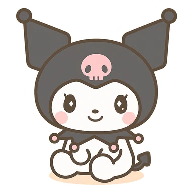 Kuromi character sitting pose, kawaii style, transparent background sticker