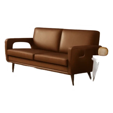 Brown leather mid century-modern couch from WestElm sticker