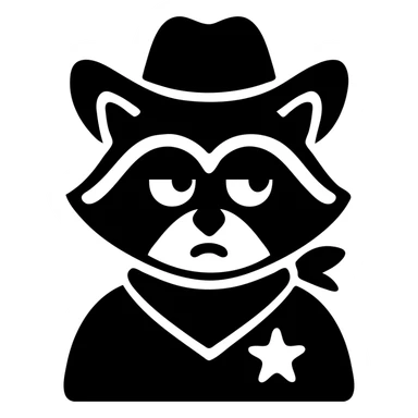raccoon in cowboy outfit, rolling eyes, solid filled icon sticker