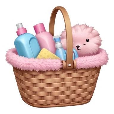 Basket with soft pink cleaning supplies sticker