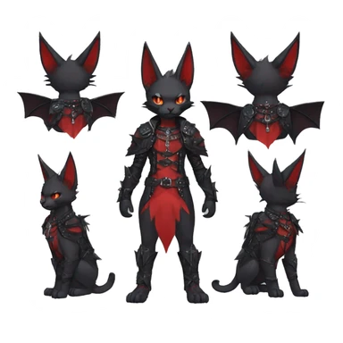 cool edgy black punk red ethereal fantasy nargacuga-bat-cat-Fakemon collar harness full body sticker