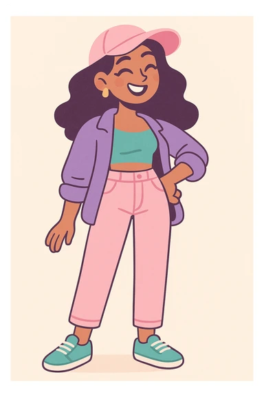 hot girl, casual chic, smiling, soft pastel tones sticker