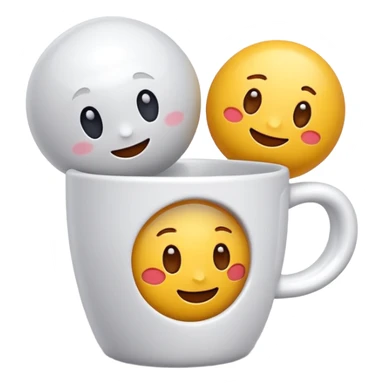 Cute 3D cartoon emoji style sticker of a cup and ball game, glossy plastic texture, soft lighting, smooth shadows, playful expression, high detail, white outline sticker, transparent background” sticker