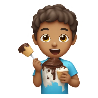 Small Filipino Boy eating chocolate icecream sticker