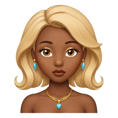 darkskin female with eyebrows that are naturally shaped and frame eyes well, eyes that are almond-shaped with defined lashes. nd lips are full with a defined cupid’s bow, add also a septum piercing that adds an edgy, stylish flair. a middle-part, honey blonde bust-down with laid baby hairs sticker
