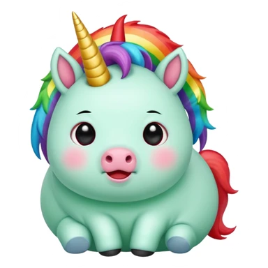 Small chubby unicorn in colours of jade green, black and red eyes, farting rainbow sticker