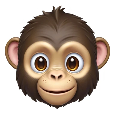Cinematic Cute Chimpanzee Portrait Emoji, Head tilted playfully and inquisitively, with a smooth, expressive face accented by softly ruffled fur and round, sparkling eyes full of mischief, Simplified yet irresistibly adorable features, highly detailed, glowing with a warm, friendly glow, high shine, affectionate and lively, stylized with a touch of whimsical charm, soft glowing outline, capturing the essence of a mischievous yet loving chimpanzee that feels like it could leap out of the screen into your arms! sticker