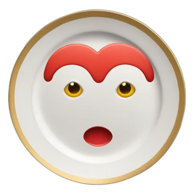 plate with a red heart with eyes drawn on it like “comme de garçons” and also with gold sticker