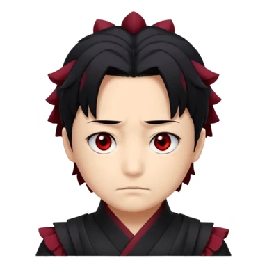 Tanjiro Kamado has a kind, yet determined, appearance with ruffled, black hair that has red/burgundy tips. His most prominent facial features are his wide, dark red eyes and a distinctive scar on the top left of his forehead. sticker
